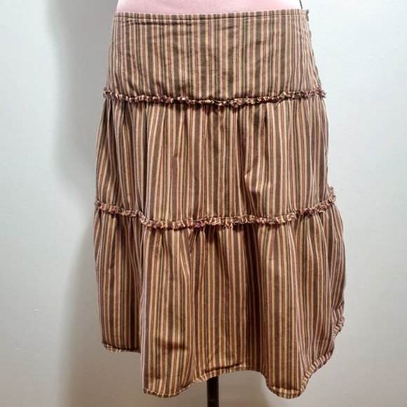 Fossil Striped Khaki, Tan, Red, Dark Brown Skirt - Picture 1 of 6